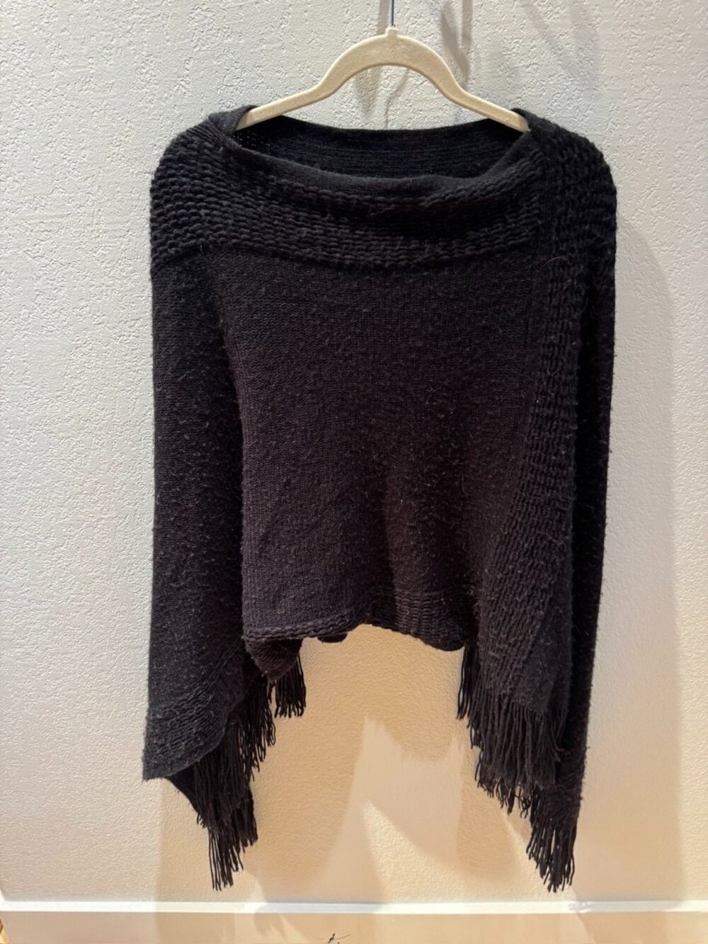 2 Chic Fringe Poncho Sweater One Size Black